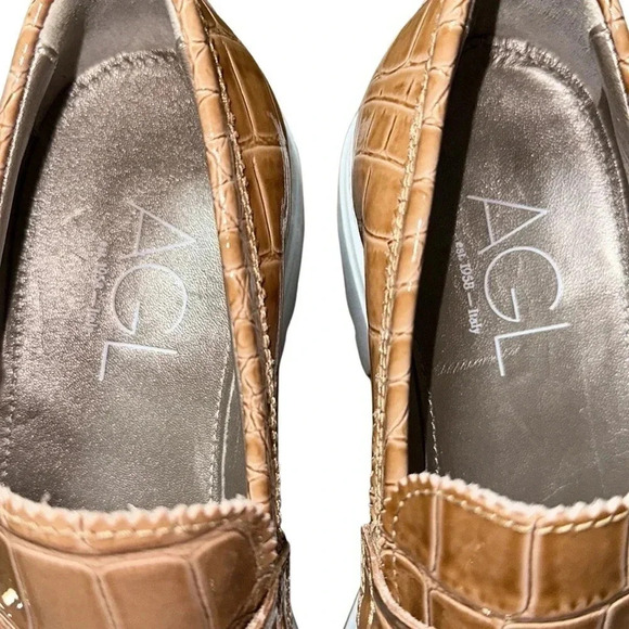AGL Oriettta Bit Croc-Embossed Leather Platform Loafer in Caramel Size 36 - Picture 9 of 9